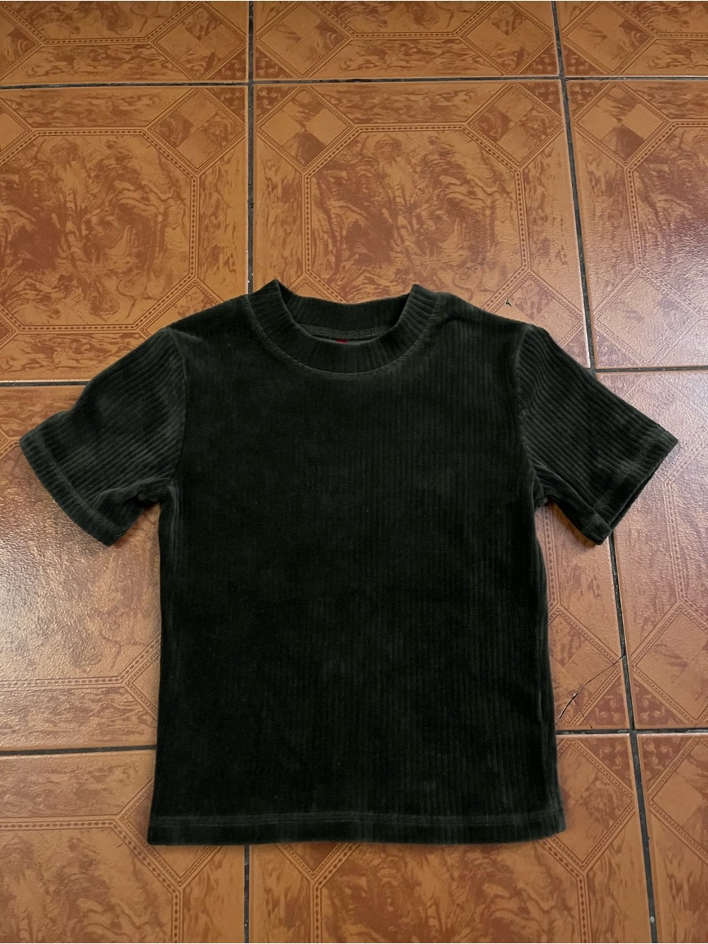 UNIONBAY Dark Green Ribbed Crewneck Short Sleeve Top